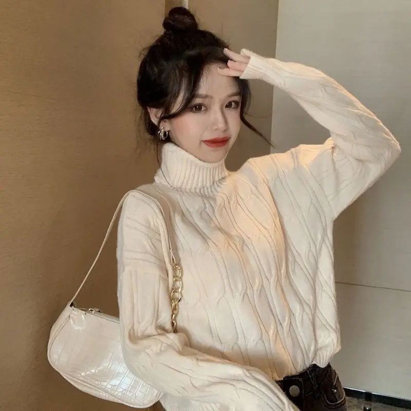 Women's High Collar Sweater Loose Short Long Sleeve Knitted Top Trendy Autumn Winter Fashion Korean Style Lazy Style
Women's High Collar Sweater Loose Short Long Sleeve Knitted Top Trendy Autumn Winter Fashion Korean Style Lazy Style