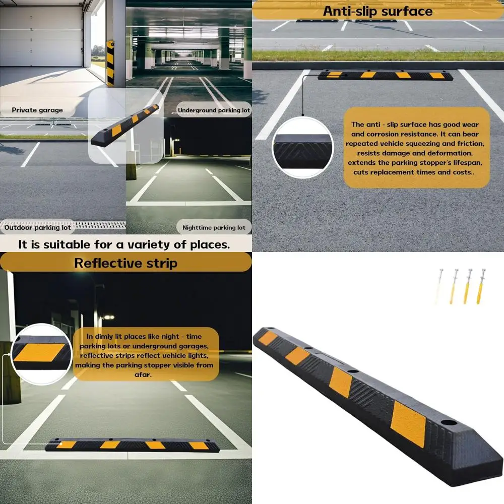 Durable Rubber Wheel Stopper for Driveways, Garages, and Parking Lots - 72 Reflective Safety Barrier
Durable Rubber Wheel Stopper for Driveways, Garages, and Parking Lots - 72 Reflective Safety Barrier