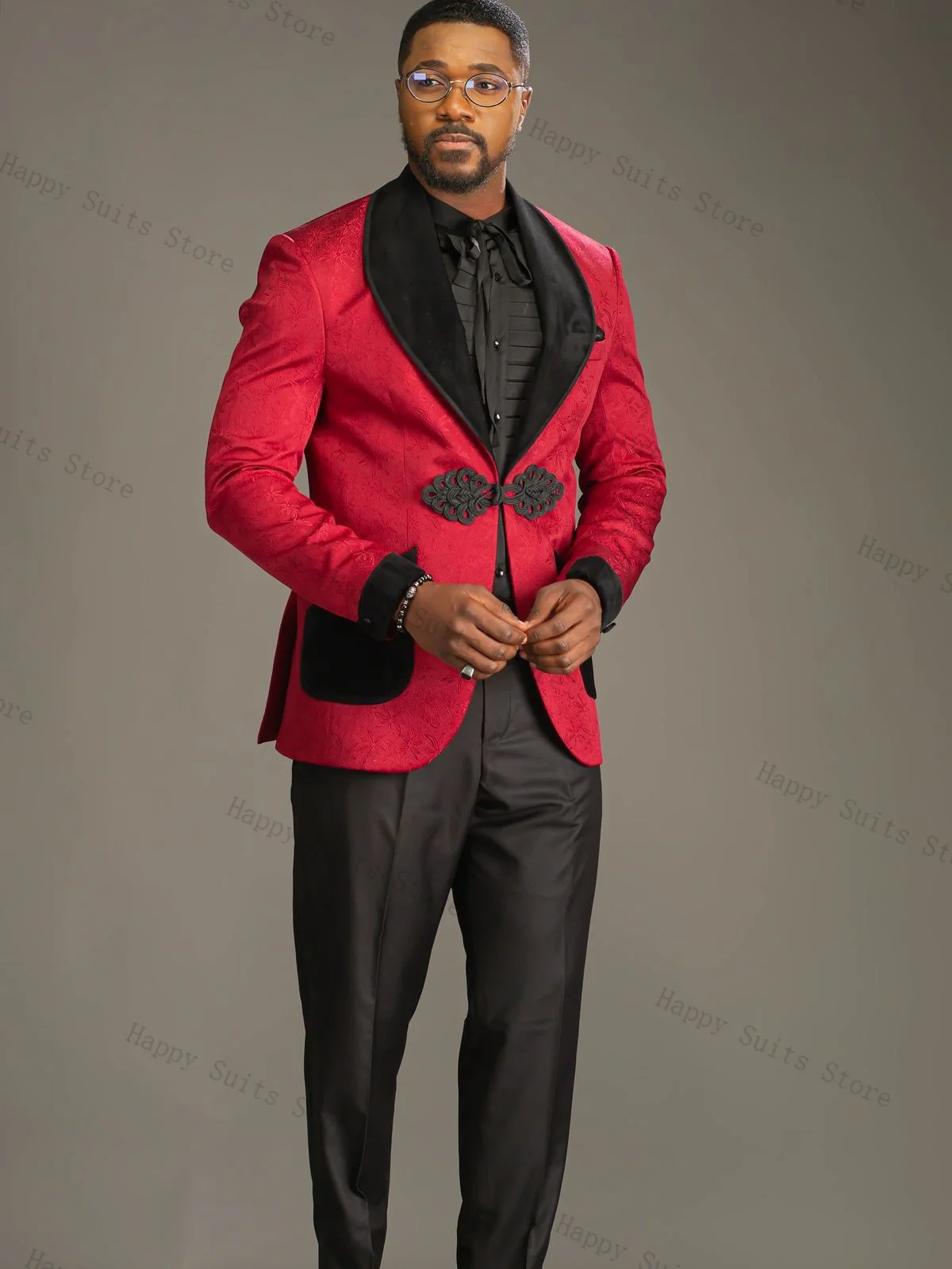 Red Jacquard Men Suit Set 2 Pieces Blazer+Black Pants Trousers Wedding Tuxedo Formal Office Customized Jacket Frog Button Coat
Red Jacquard Men Suit Set 2 Pieces Blazer+Black Pants Trousers Wedding Tuxedo Formal Office Customized Jacket Frog Button Coat