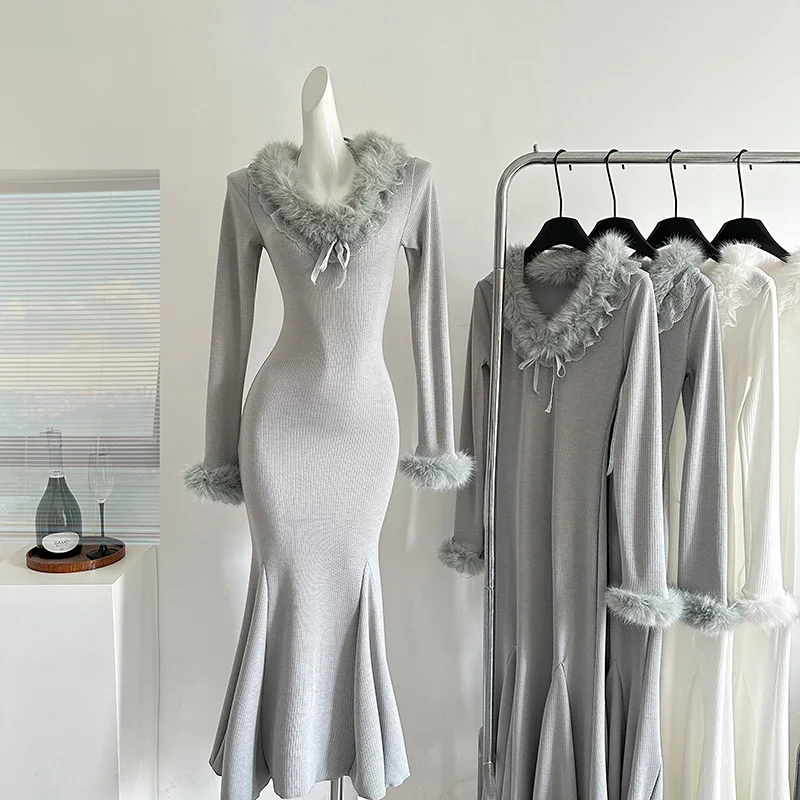 Korean Chic Knitted Dress Women Design Sense Niche High Waist Dresses 2025 New Long Sleeve Elegant Bodycon Dress
Korean Chic Knitted Dress Women Design Sense Niche High Waist Dresses 2025 New Long Sleeve Elegant Bodycon Dress