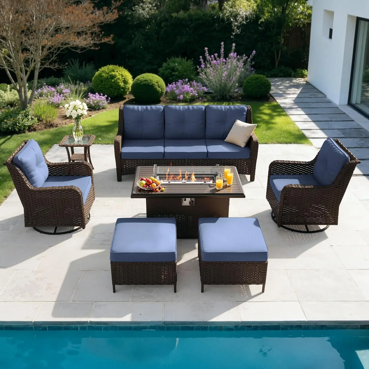 7pc All Weather Wicker Swivel Rocker Patio Set Fire Pit Table Cushions Porch Deck,Customized
7pc All Weather Wicker Swivel Rocker Patio Set Fire Pit Table Cushions Porch Deck,Customized