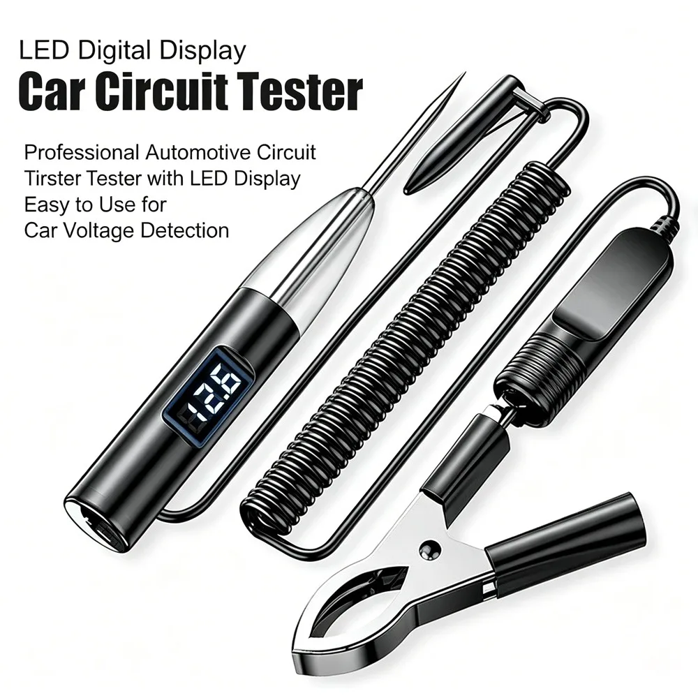 LED Digital Display Car Circuit Tester 6-24V Automotive Voltage Test Pen with Coiled Cable Alligator Clip for Auto Electrical
LED Digital Display Car Circuit Tester 6-24V Automotive Voltage Test Pen with Coiled Cable Alligator Clip for Auto Electrical