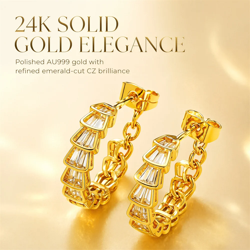 AU999 24K Solid Women Segmented Baguette CZ C-shaped Gold Hoop Earrings European Chic Daily Jewelry Gift For Her
AU999 24K Solid Women Segmented Baguette CZ C-shaped Gold Hoop Earrings European Chic Daily Jewelry Gift For Her