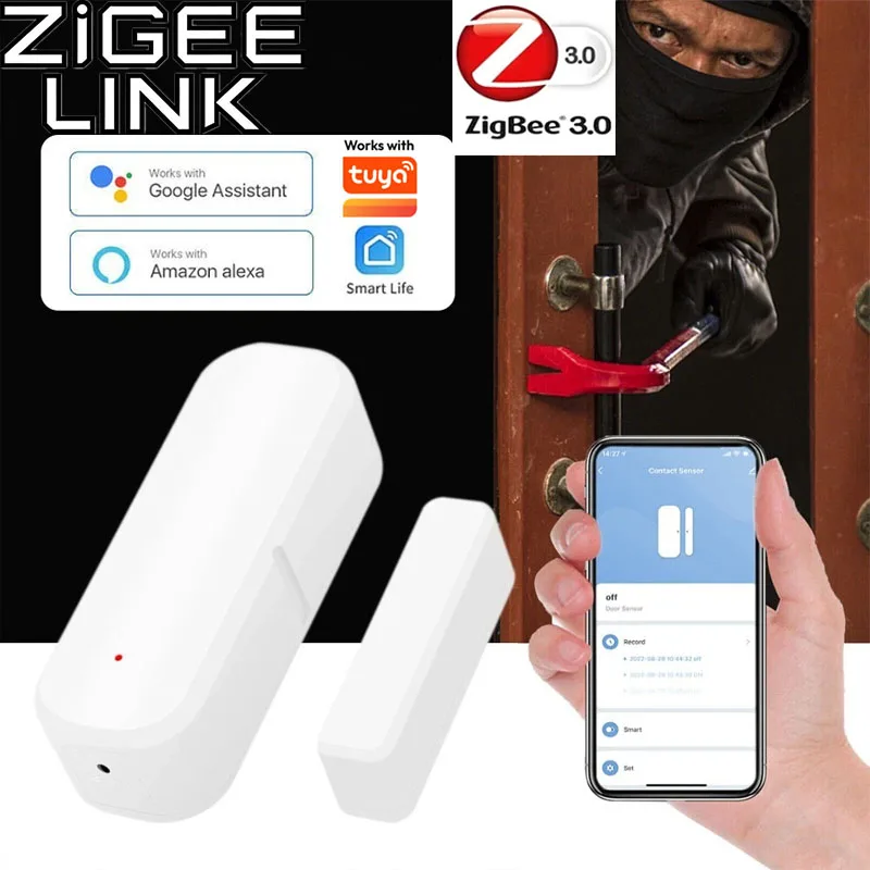For Tuya Smart Zigbee 3.0 Door Window Sensor Security Alarm System Open/Closed Detector 2QMTT Google Assistant for Home Security