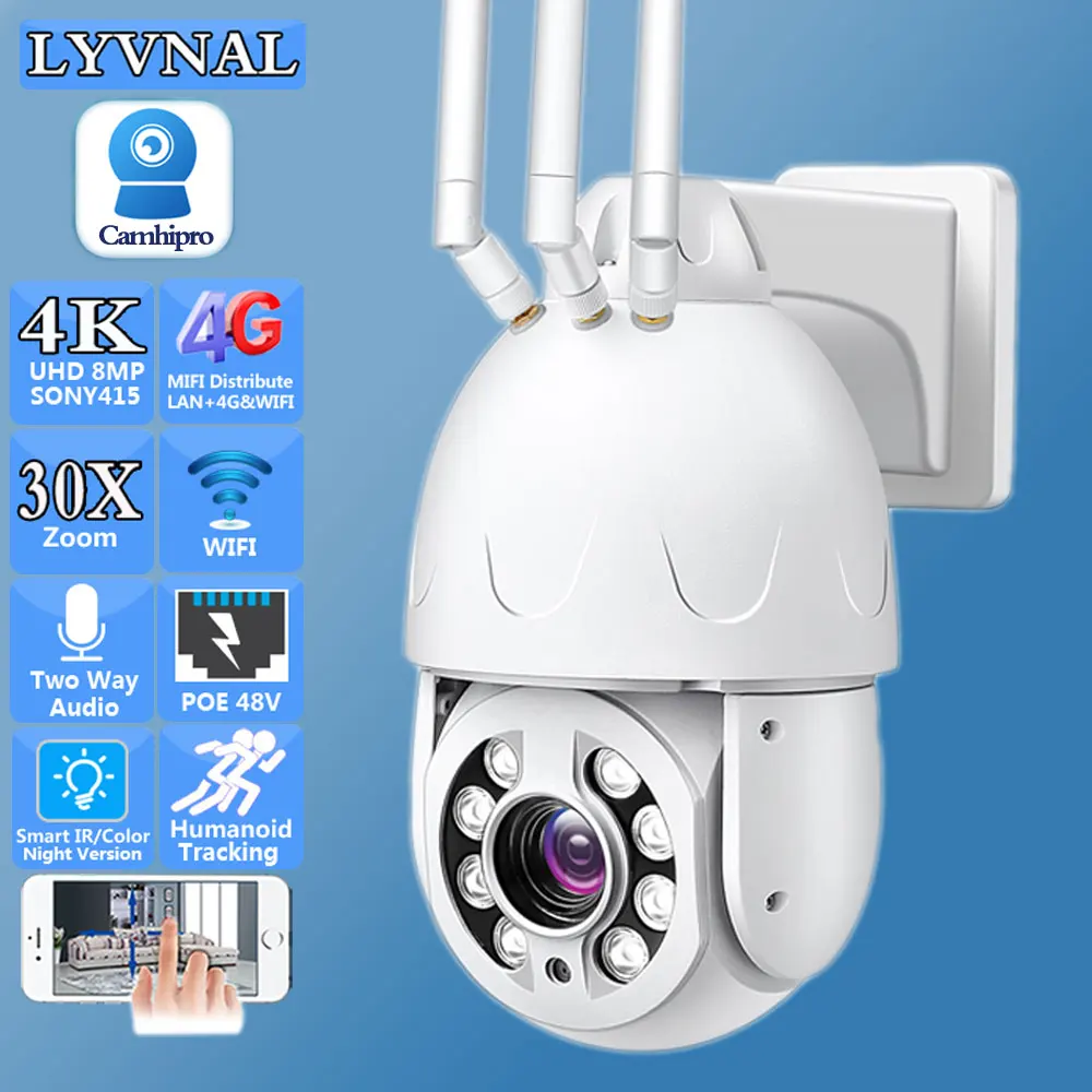 4K 8MP Wireless Security IP Camera WIFI /4G SIM /POE PTZ Dome 30X Auto Zoom Two Way Audio Human Tracking IR&Color Night Vision
4K 8MP Wireless Security IP Camera WIFI /4G SIM /POE PTZ Dome 30X Auto Zoom Two Way Audio Human Tracking IR&Color Night Vision