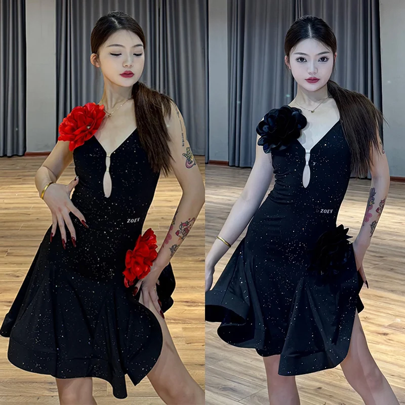 Summer Latin Dance Competition Dress Women Flower Sequin Black Dress Adult Cha Cha Dance Clothes Samba Performance Dress NV22526
Summer Latin Dance Competition Dress Women Flower Sequin Black Dress Adult Cha Cha Dance Clothes Samba Performance Dress NV22526
