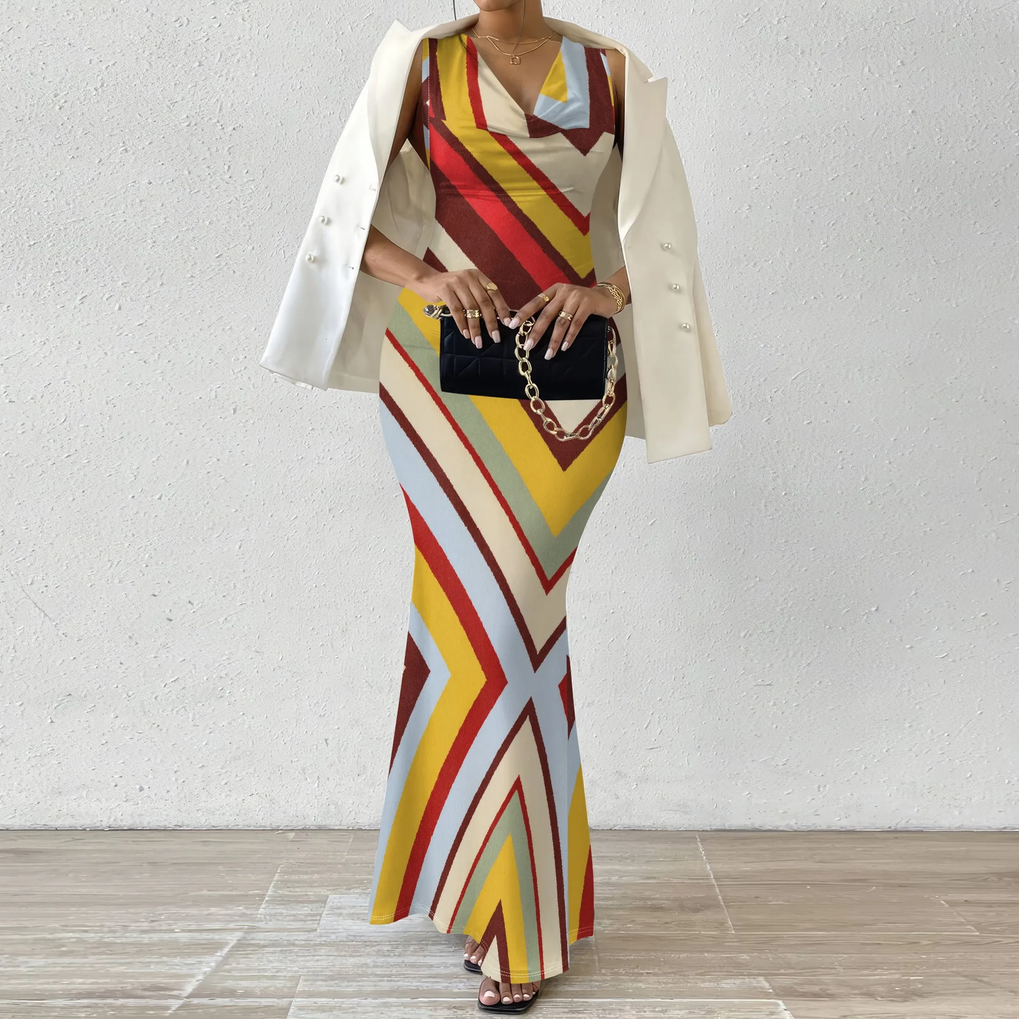 Women's Sexy Sleeveless Maxi Dress Chevron Print Slim Fit Mermaid Hem Elegant Bodycon Dress for Party Wedding Guest 2025
Women's Sexy Sleeveless Maxi Dress Chevron Print Slim Fit Mermaid Hem Elegant Bodycon Dress for Party Wedding Guest 2025