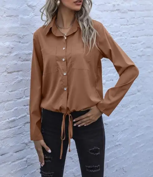 Women's Top with Lapel Drawstring Long Sleeve Pure Color Shirt Simple Commuting Casual Style Shirt Shipped Within 48 Hours
Women's Top with Lapel Drawstring Long Sleeve Pure Color Shirt Simple Commuting Casual Style Shirt Shipped Within 48 Hours