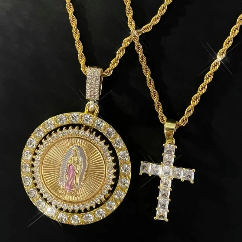 Virgin Mary Pendant Rotatable Rope Chain&cross Necklace Rhinestone Decor Layered Bling Fashion Jewelry Accessories for Momen&men
Virgin Mary Pendant Rotatable Rope Chain&cross Necklace Rhinestone Decor Layered Bling Fashion Jewelry Accessories for Momen&men
