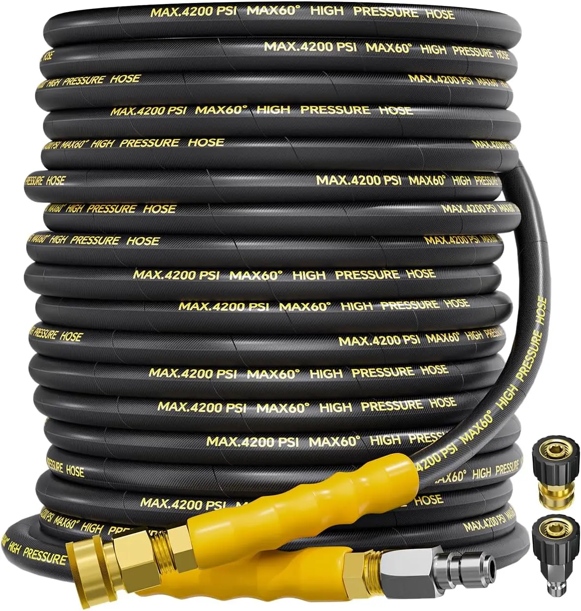 4200PSI 75FT Pressure Washer Hose 3/8' Swivel Quick Connect, Kink Resistant Steel Wire Braided, Cold/Hot Water, Includes 2 M22 1
4200PSI 75FT Pressure Washer Hose 3/8' Swivel Quick Connect, Kink Resistant Steel Wire Braided, Cold/Hot Water, Includes 2 M22 1