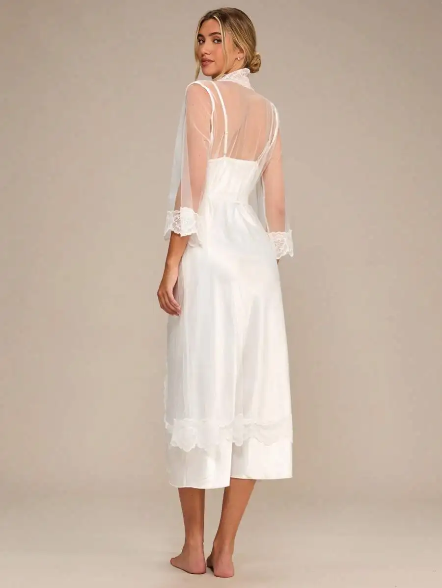 Elegant French Romantic White Lace Cami Dress And Jacket Sleepwear Set For Women
Elegant French Romantic White Lace Cami Dress And Jacket Sleepwear Set For Women
