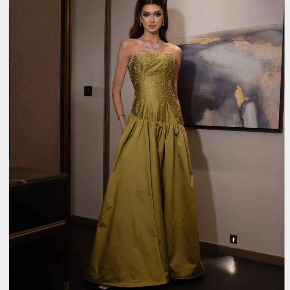 Yellow Evening Party Gowns Sequined Floor Length Strapless Prom Dress Crystal Beads Customized Saudi Arabia Wedding Dress 2025
Yellow Evening Party Gowns Sequined Floor Length Strapless Prom Dress Crystal Beads Customized Saudi Arabia Wedding Dress 2025