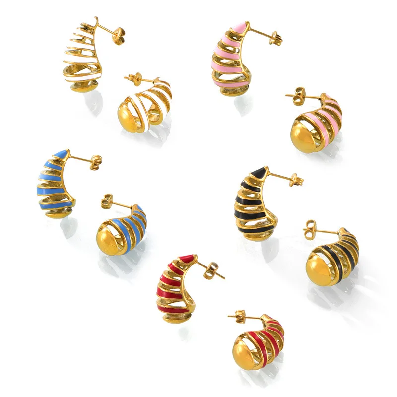 Personalized water drop shape jewelry Hollow design, water drop shape colorful titanium steel earrings
Personalized water drop shape jewelry Hollow design, water drop shape colorful titanium steel earrings