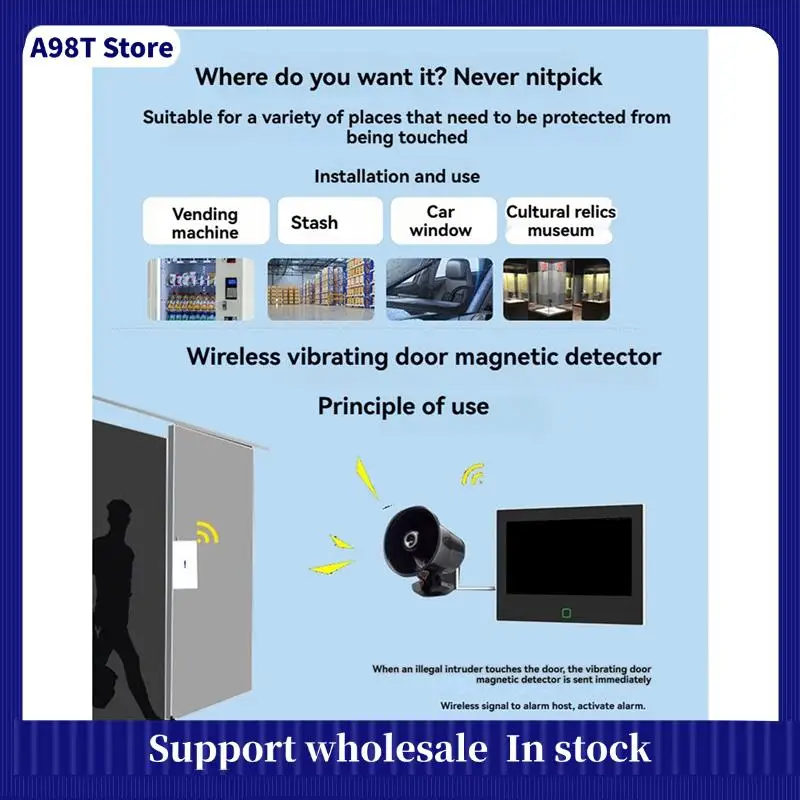 A98T 9Pcs 433Mhz Wireless Vibration Glass Break Detector, Adjustable Sensitivity, Compatible With Alarm Systems White