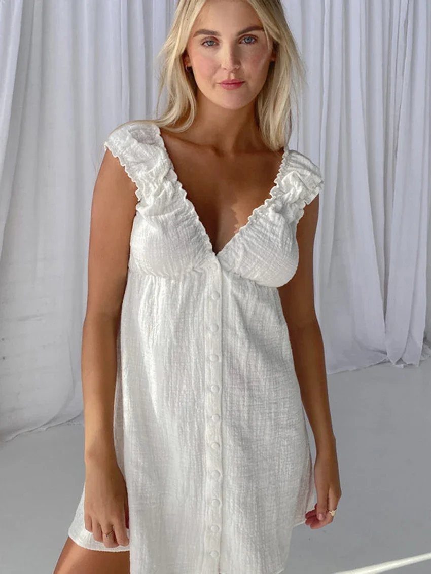 Marthaqiqi Casual Ladies Nightgowns V-Neck Sleepwear Tank Tops Nightwear Backless Pajamas Mini Dress White Loose Ladies Nightie
Marthaqiqi Casual Ladies Nightgowns V-Neck Sleepwear Tank Tops Nightwear Backless Pajamas Mini Dress White Loose Ladies Nightie