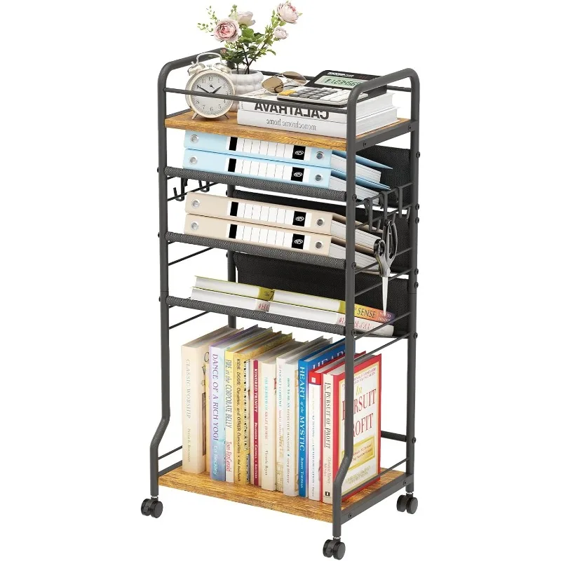 5 Tier Rolling File Cart, Mobile Bookcart with Wheels, Metal Wood Movable Bookshelf Tableside Office Paper Storage Organizer
5 Tier Rolling File Cart, Mobile Bookcart with Wheels, Metal Wood Movable Bookshelf Tableside Office Paper Storage Organizer