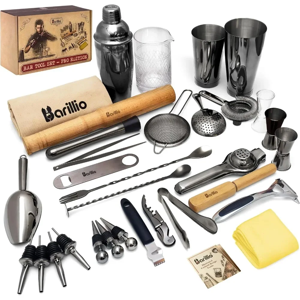 bar tool set pro edition - black stainless-steel cocktail shaker set - mixology bartender kit w/boston shaker, drink mixer & mu
bar tool set pro edition - black stainless-steel cocktail shaker set - mixology bartender kit w/boston shaker, drink mixer & mu