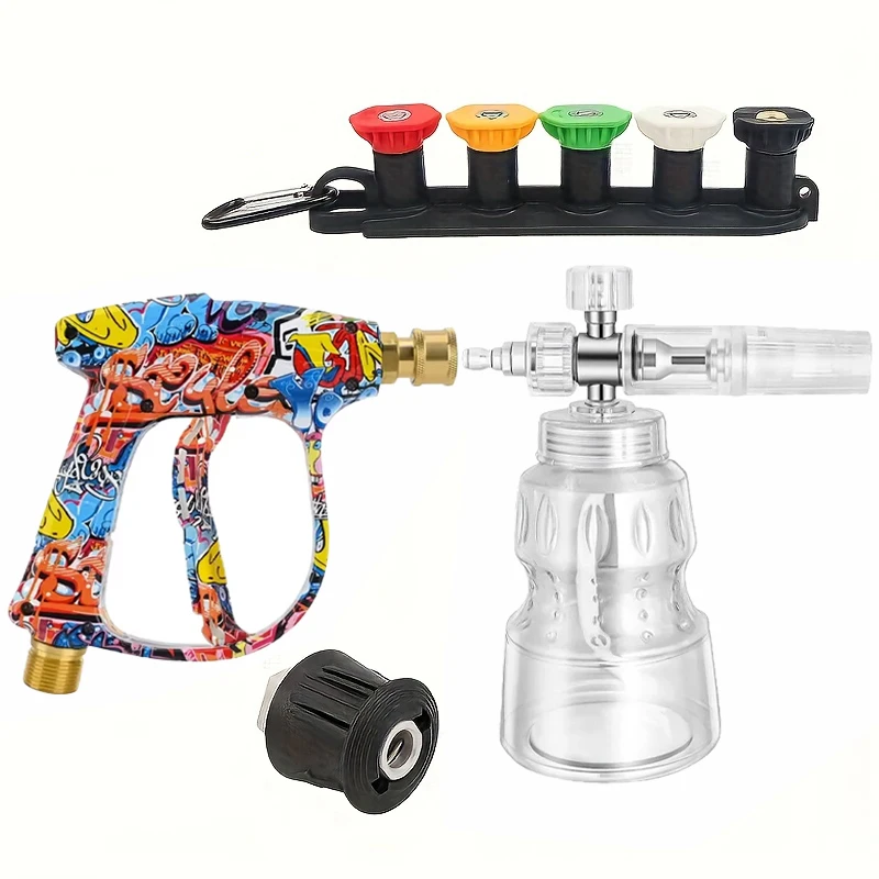 Alloy Plated High Pressure Foam Cannon Colored Water Gun 5 Color Nozzles 1/4" Quick Connect M22-14/15 Adapter for Karcher Lavor
Alloy Plated High Pressure Foam Cannon Colored Water Gun 5 Color Nozzles 1/4" Quick Connect M22-14/15 Adapter for Karcher Lavor