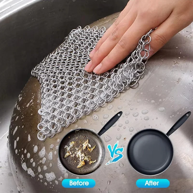 Reusable 316L Stainless Steel Chainmail Scrubber Kitchen Pot Pan Cleaning Tool Household Washing Accessories Artifact brush
Reusable 316L Stainless Steel Chainmail Scrubber Kitchen Pot Pan Cleaning Tool Household Washing Accessories Artifact brush