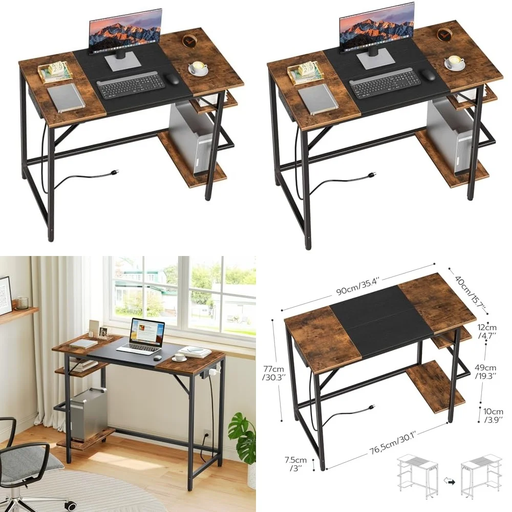 Computer DesksComputer Desk with Power Outlet Home Office Writing Desk Space Saving Modern Design for Work and Study Dual USB