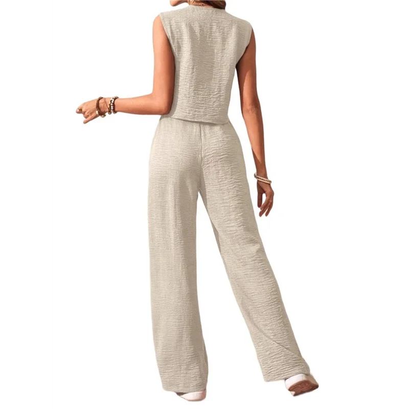 ABRT-Женская одежда из двух предметов, льняной жилет, жилет, нарядные повседневные комплекты, широкие брюки, костюмы
ABRT-Женская одежда из двух предметов, льняной жилет, жилет, нарядные повседневные комплекты, широкие брюки, костюмы