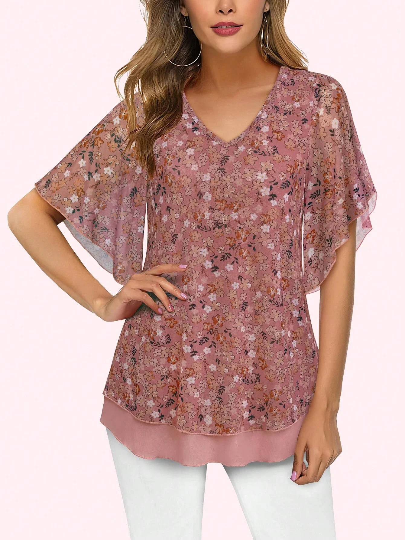 Women's Floral Print V-Neck Loose Blouse With Ruffle Split Sleeve
Women's Floral Print V-Neck Loose Blouse With Ruffle Split Sleeve