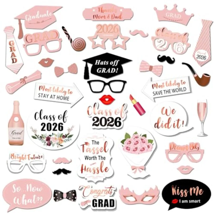 Rose Gold Graduation Photo Booth Props Party Supplies Graduation Photo Props Class of 2026 Grad Decor with Sticks, Class Decora
Rose Gold Graduation Photo Booth Props Party Supplies Graduation Photo Props Class of 2026 Grad Decor with Sticks, Class Decora