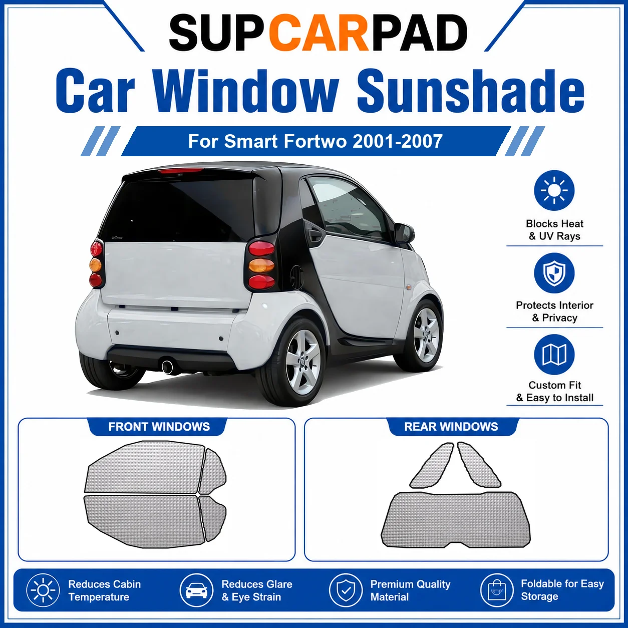 For Smart - Smart Fortwo 2001-2007 Full Set Car Window Sunshades UV Block Privacy Heat Insulated Foldable Car Curtain
For Smart - Smart Fortwo 2001-2007 Full Set Car Window Sunshades UV Block Privacy Heat Insulated Foldable Car Curtain