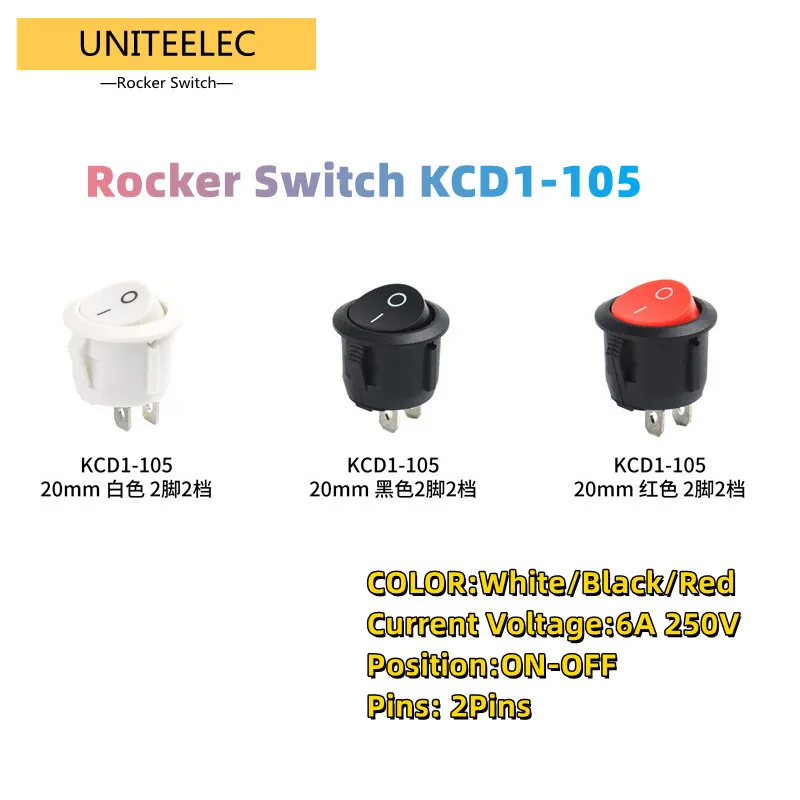 Uniteelec 5pcs/100pcs/lot White/Red/Black Round 6A 250 Mounting Daimeter 20mm KCD1-105 2PINS ON-OFF
Uniteelec 5pcs/100pcs/lot White/Red/Black Round 6A 250 Mounting Daimeter 20mm KCD1-105 2PINS ON-OFF