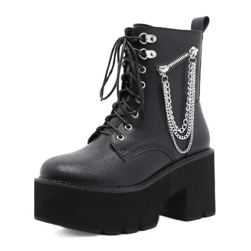 Autumn Winter Punk Goth Women Ankle Boots British Style Women Round Toe Black Shoe Women Boot Metal Chain Thick Heel Botas Mujer
Autumn Winter Punk Goth Women Ankle Boots British Style Women Round Toe Black Shoe Women Boot Metal Chain Thick Heel Botas Mujer