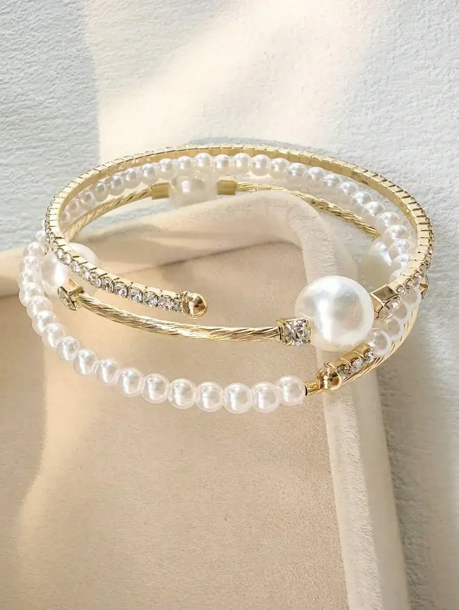 1pc Gold Color Rhinestone & Faux Pearl Decor Bracelet For Wedding, Party, Daily Wear Elegant Back To School Valentine's Day
1pc Gold Color Rhinestone & Faux Pearl Decor Bracelet For Wedding, Party, Daily Wear Elegant Back To School Valentine's Day