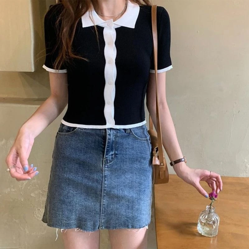 HX6F Women Ribbed Knit Cropped Cardigan Short Sleeve Lapel Button Colorblock Sweater
HX6F Women Ribbed Knit Cropped Cardigan Short Sleeve Lapel Button Colorblock Sweater