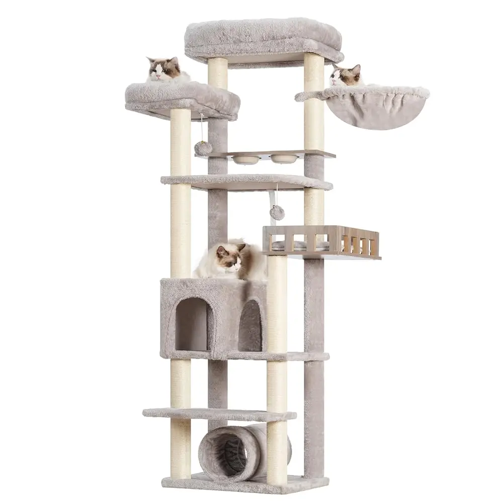 Cat Tree With Tunnel, Cat Tower For Indoor Cats, Tall Cat Tree Tower With Cat Condo, Food Station, Large Platform, Scratching
Cat Tree With Tunnel, Cat Tower For Indoor Cats, Tall Cat Tree Tower With Cat Condo, Food Station, Large Platform, Scratching