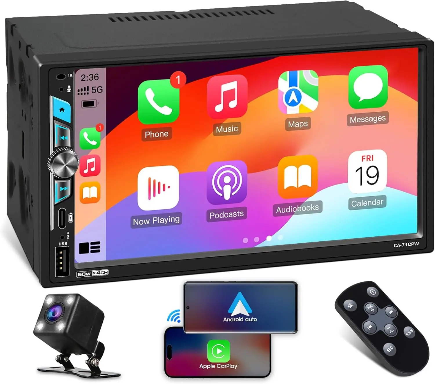 7' Car Stereo with Wireless CarPlay, Android Auto, Bluetooth, Backup Camera, Type-C PD3.0 Fast Charge, AM/FM Radio, 2 Subwoofer
7' Car Stereo with Wireless CarPlay, Android Auto, Bluetooth, Backup Camera, Type-C PD3.0 Fast Charge, AM/FM Radio, 2 Subwoofer