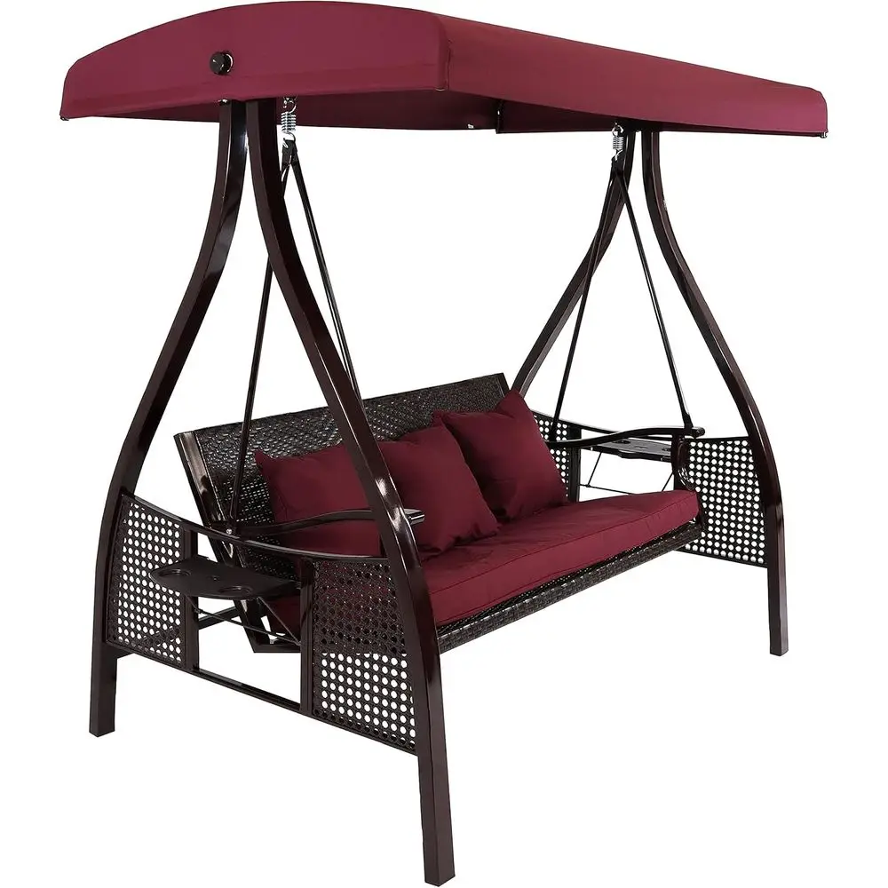 3-Person Adjustable Patio Swing with Side Tables - 600 lbs Capacity - Steel & Polyester - Merlot
3-Person Adjustable Patio Swing with Side Tables - 600 lbs Capacity - Steel & Polyester - Merlot
