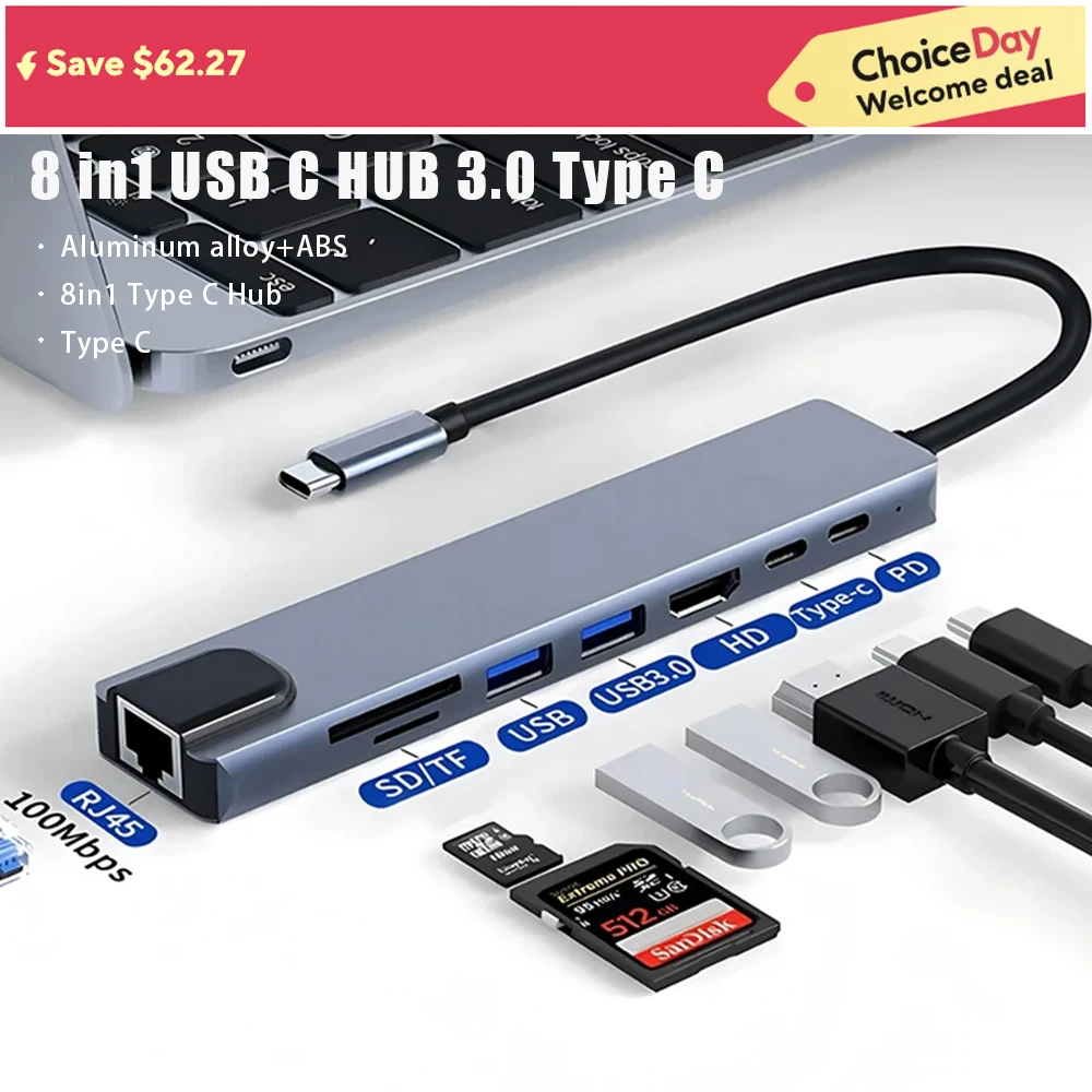 8 в 1 USB C HUB 3.0 Тип C Разветвитель 4K Док-станция Адаптер для ноутбука PD SD TF Для Macbook Air M1 iPad Pro RJ45 HDMI-совместимый
8 в 1 USB C HUB 3.0 Тип C Разветвитель 4K Док-станция Адаптер для ноутбука PD SD TF Для Macbook Air M1 iPad Pro RJ45 HDMI-совместимый