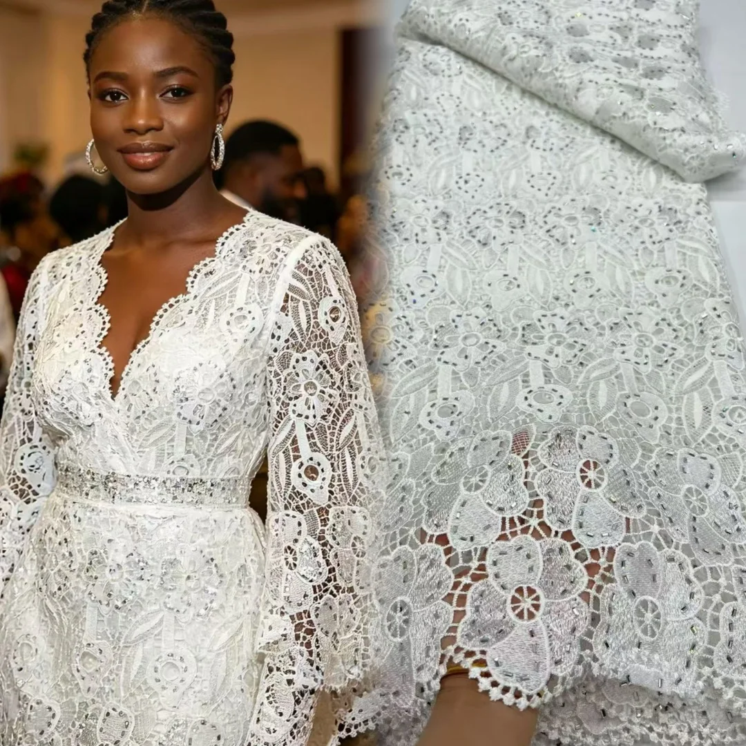 New Arrival White African Water Soluble Lace Fabric 2026 High Quality Stones Nigerian Guipure Cord Lace Fabric For Dress
New Arrival White African Water Soluble Lace Fabric 2026 High Quality Stones Nigerian Guipure Cord Lace Fabric For Dress