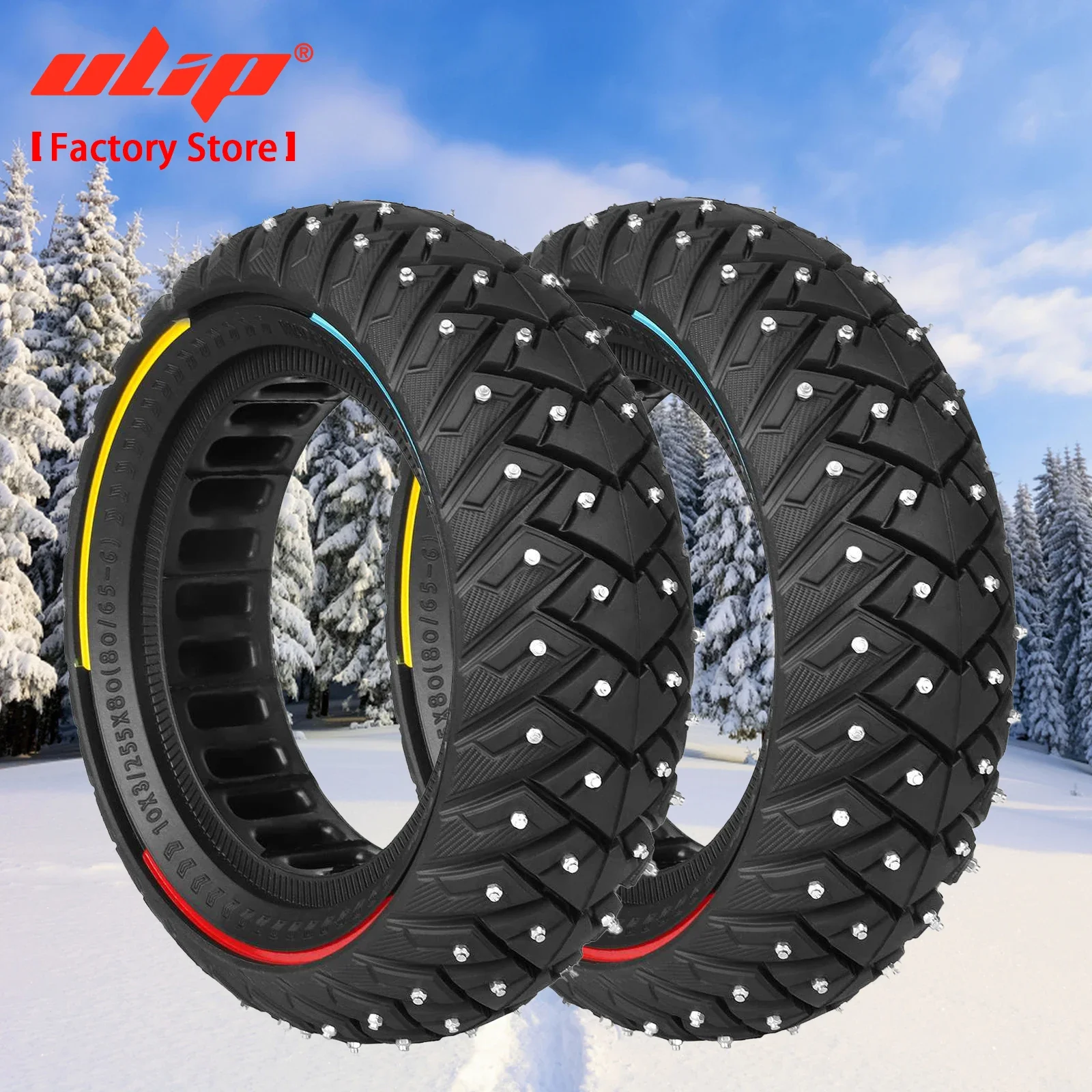 ULIP 2Pack 10x3 Snow Tire for Zero 10X Kaabo Dualtron E-Scooter Winter Tire with Studs 10 Inch Solid Puncture-Proof Tires 255x80
ULIP 2Pack 10x3 Snow Tire for Zero 10X Kaabo Dualtron E-Scooter Winter Tire with Studs 10 Inch Solid Puncture-Proof Tires 255x80