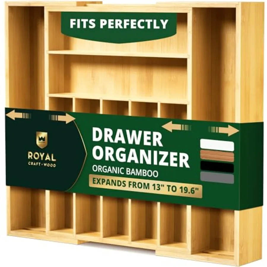 Luxury Bamboo Kitchen Drawer Organizer - Silverware Organizer, Utensil Holder and Cutlery Tray Drawer Dividers for Flatware
Luxury Bamboo Kitchen Drawer Organizer - Silverware Organizer, Utensil Holder and Cutlery Tray Drawer Dividers for Flatware