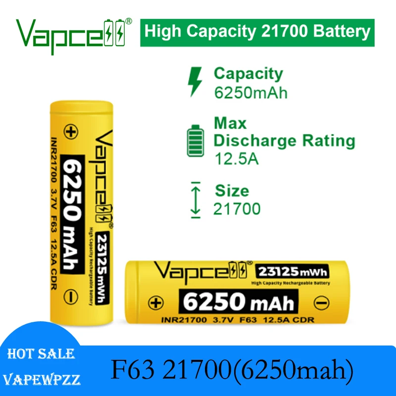 1-10 шт. класс A 6520 мАч INR21700 батарея Vapcell F63 21700 3,7 В 12,5 А аккумуляторы перезаряжаемые 21700 батарея для фонарика VS F60
1-10 шт. класс A 6520 мАч INR21700 батарея Vapcell F63 21700 3,7 В 12,5 А аккумуляторы перезаряжаемые 21700 батарея для фонарика VS F60
