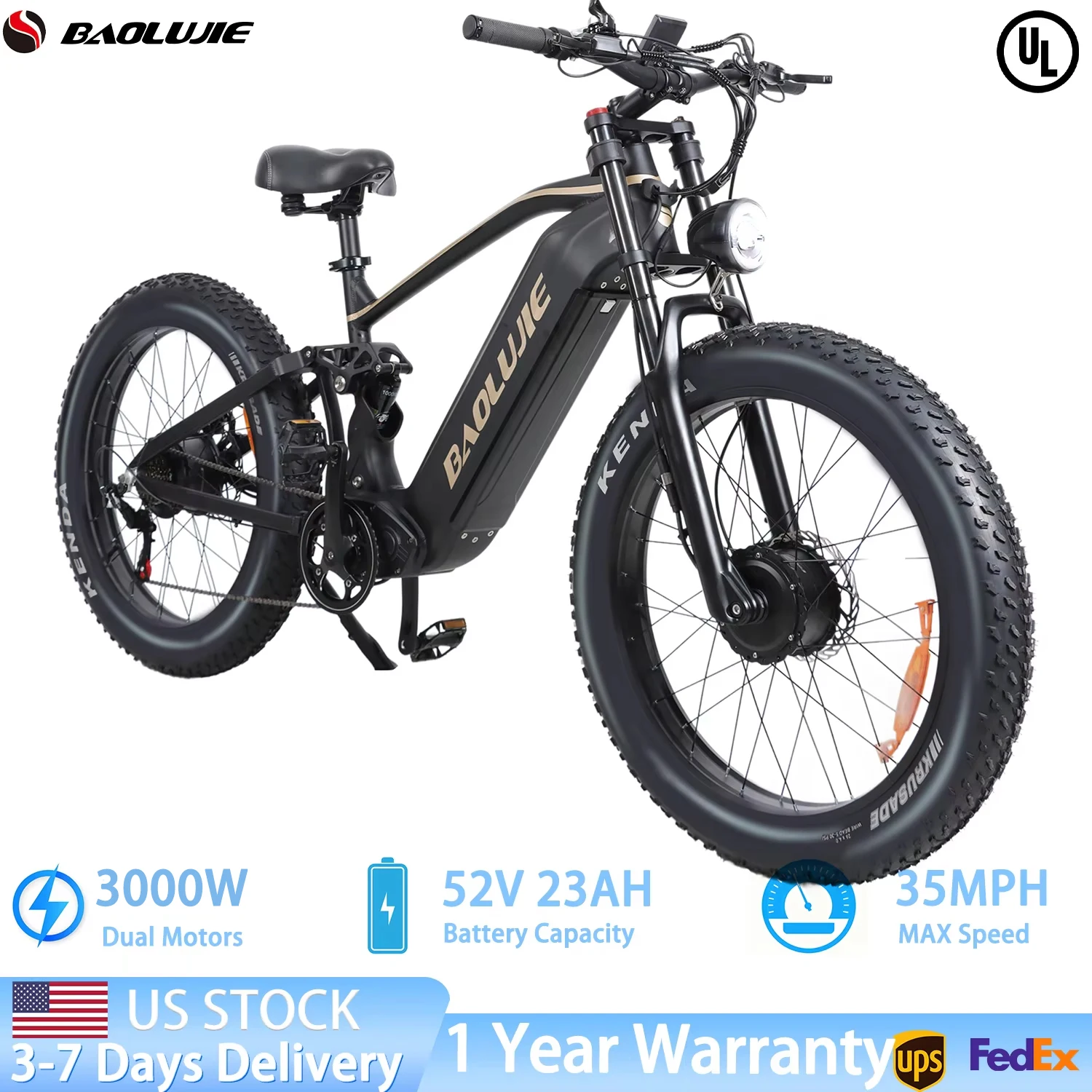 BAOLUJIE P2 Electric Bike 3000W Mountain E-bike 52V 23AH Battery 55KM/H All-Terrain Adult Electric Bicycle【1 Year Warranty】
BAOLUJIE P2 Electric Bike 3000W Mountain E-bike 52V 23AH Battery 55KM/H All-Terrain Adult Electric Bicycle【1 Year Warranty】