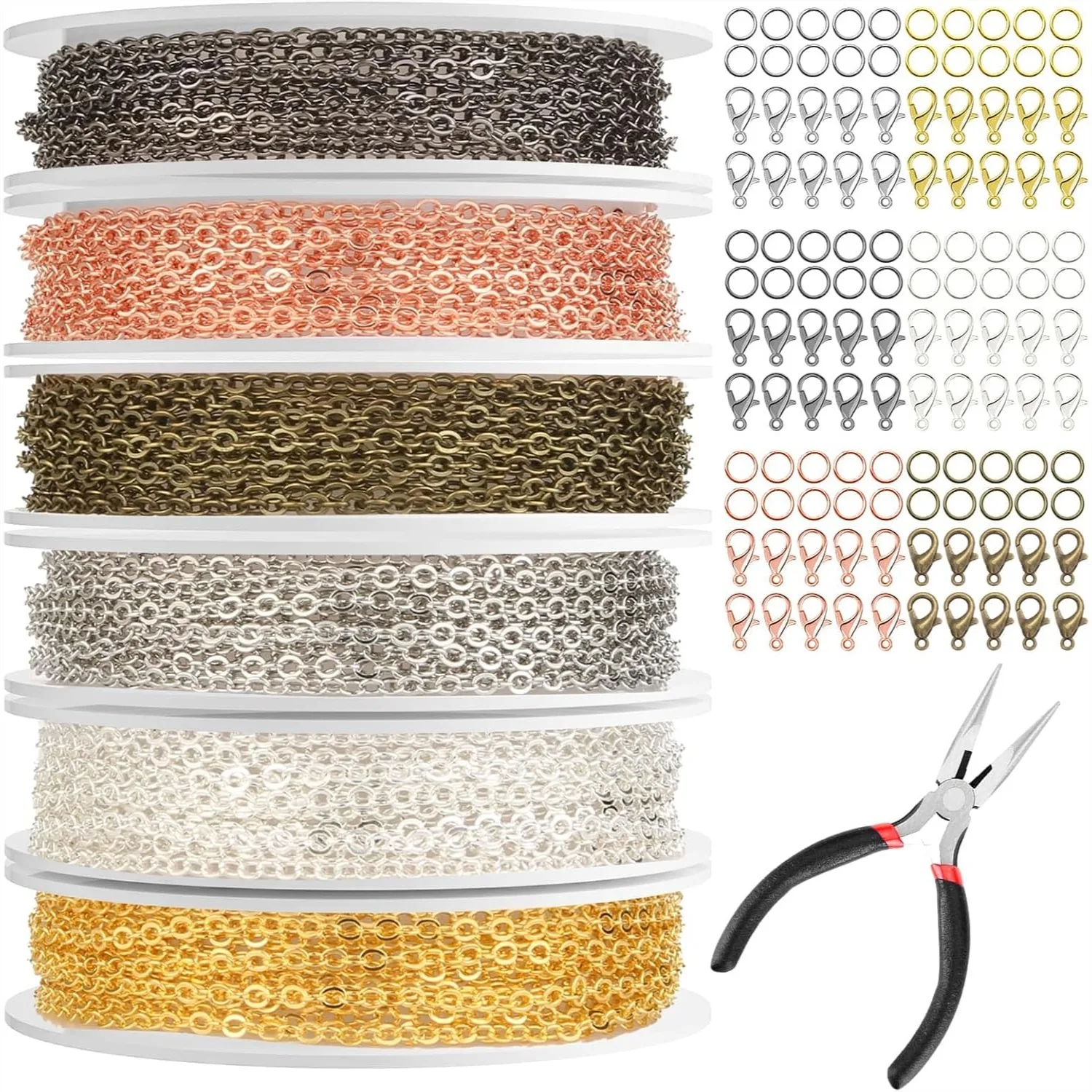 Jewelry Making Chains 60ft, 2mm Necklace Chain with Pliers, Jump Rings & Lobster Clasps for DIY Necklace Bracelet Anklet, 6
Jewelry Making Chains 60ft, 2mm Necklace Chain with Pliers, Jump Rings & Lobster Clasps for DIY Necklace Bracelet Anklet, 6