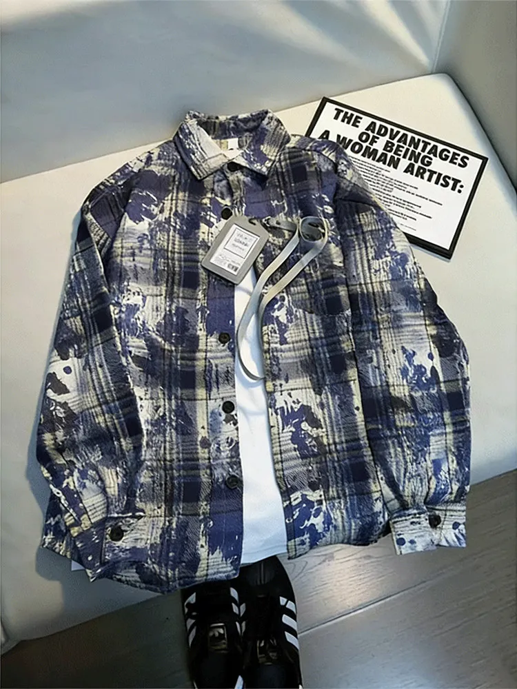 Blue Vintage Tie Dye Plaid Long Sleeve Men's Shirt Spring Autumn American Lazy Style Couple Open Cardigan Outerwear
Blue Vintage Tie Dye Plaid Long Sleeve Men's Shirt Spring Autumn American Lazy Style Couple Open Cardigan Outerwear