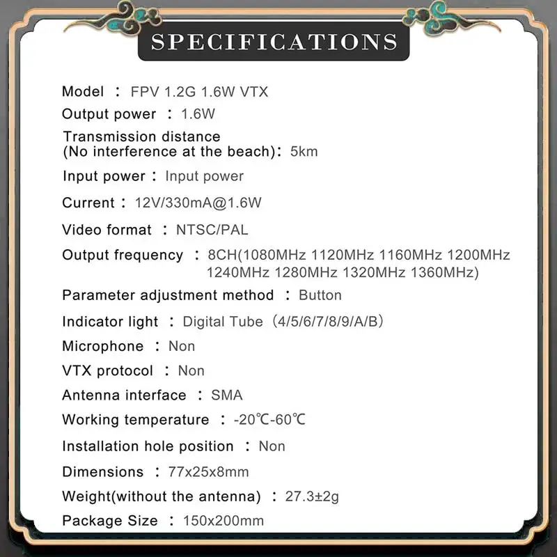 ASMA-FPV 1.2G 1.6W VTX Transmitter 8CH+1.2G 1.5W 12CH VRX Receiver+2Xantenna 0.1Mw/25Mw/800Mw/1600Mw For Long Range FPV Drone
ASMA-FPV 1.2G 1.6W VTX Transmitter 8CH+1.2G 1.5W 12CH VRX Receiver+2Xantenna 0.1Mw/25Mw/800Mw/1600Mw For Long Range FPV Drone