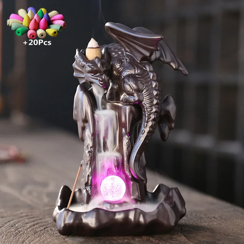 +20Cones LED Dragon Burner Ceramic Smoke Backflow Incense Burner Holder Aromatherapy Furnace Smell Aromatic Home Decor Censer
+20Cones LED Dragon Burner Ceramic Smoke Backflow Incense Burner Holder Aromatherapy Furnace Smell Aromatic Home Decor Censer