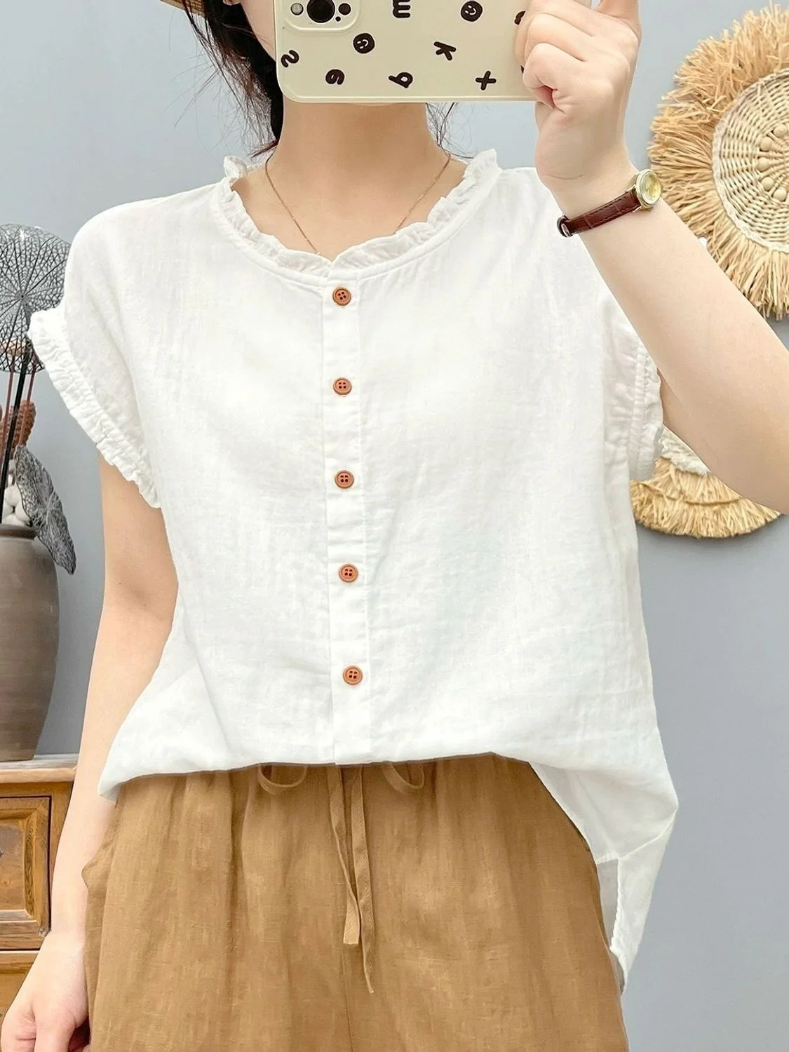 Cotton Linen Sleeveless Shirt Women Summer Fashion Artistic Earlobe Collar Soft Skin-friendly Loose Large Size Top
Cotton Linen Sleeveless Shirt Women Summer Fashion Artistic Earlobe Collar Soft Skin-friendly Loose Large Size Top