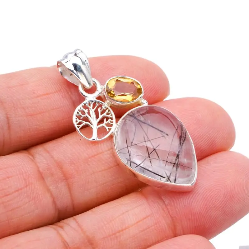 StarGems® Natural Rutilated Quartz Citrine Tree Handmade 925 Sterling Silver Pendant 1.5" F3923
StarGems® Natural Rutilated Quartz Citrine Tree Handmade 925 Sterling Silver Pendant 1.5" F3923