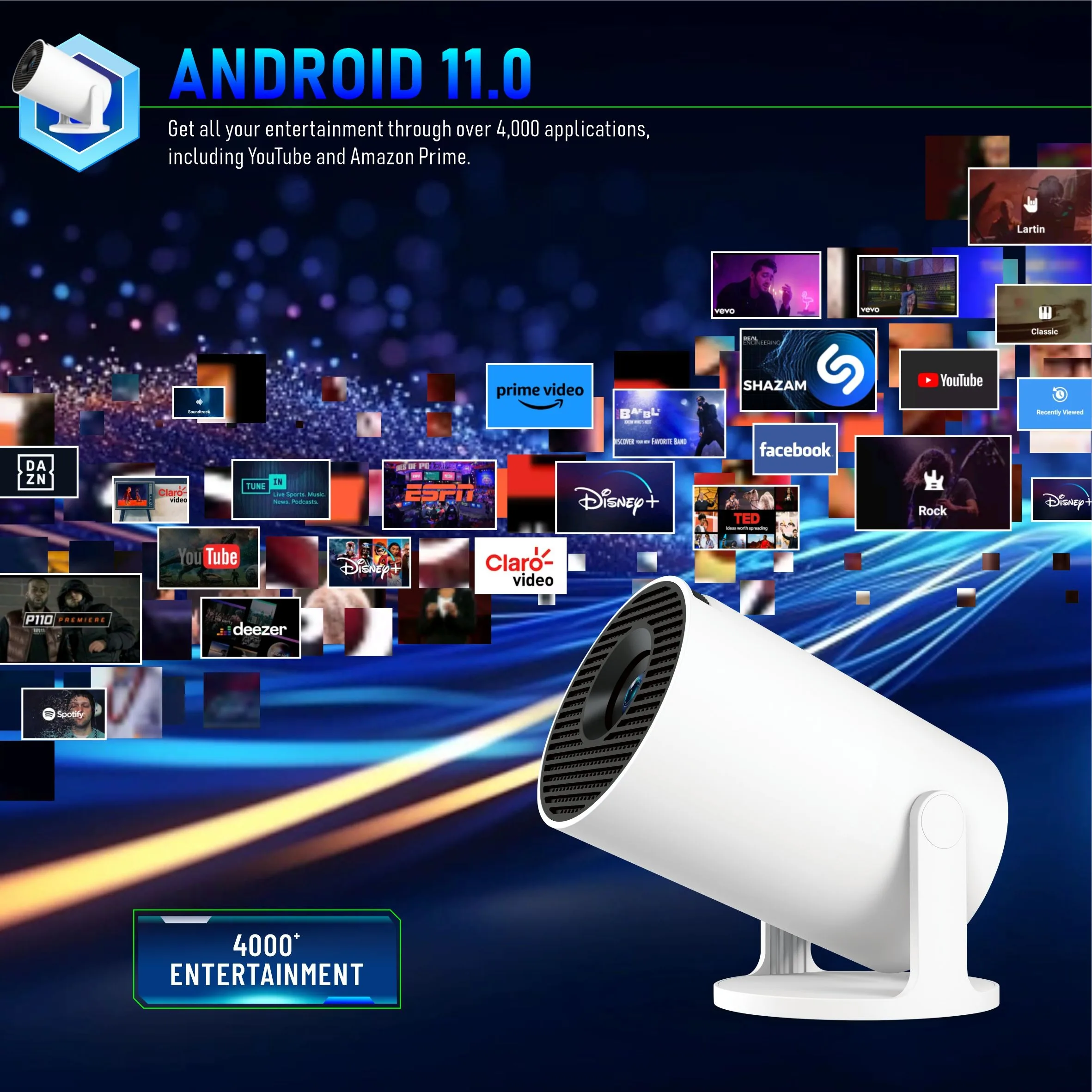 Projector Android 11 4K 1280*720P HY300 Pro + Dual Wifi 260ANSI 180°flexible BT5.0 Cinema Outdoor Portable Projector
Projector Android 11 4K 1280*720P HY300 Pro + Dual Wifi 260ANSI 180°flexible BT5.0 Cinema Outdoor Portable Projector
