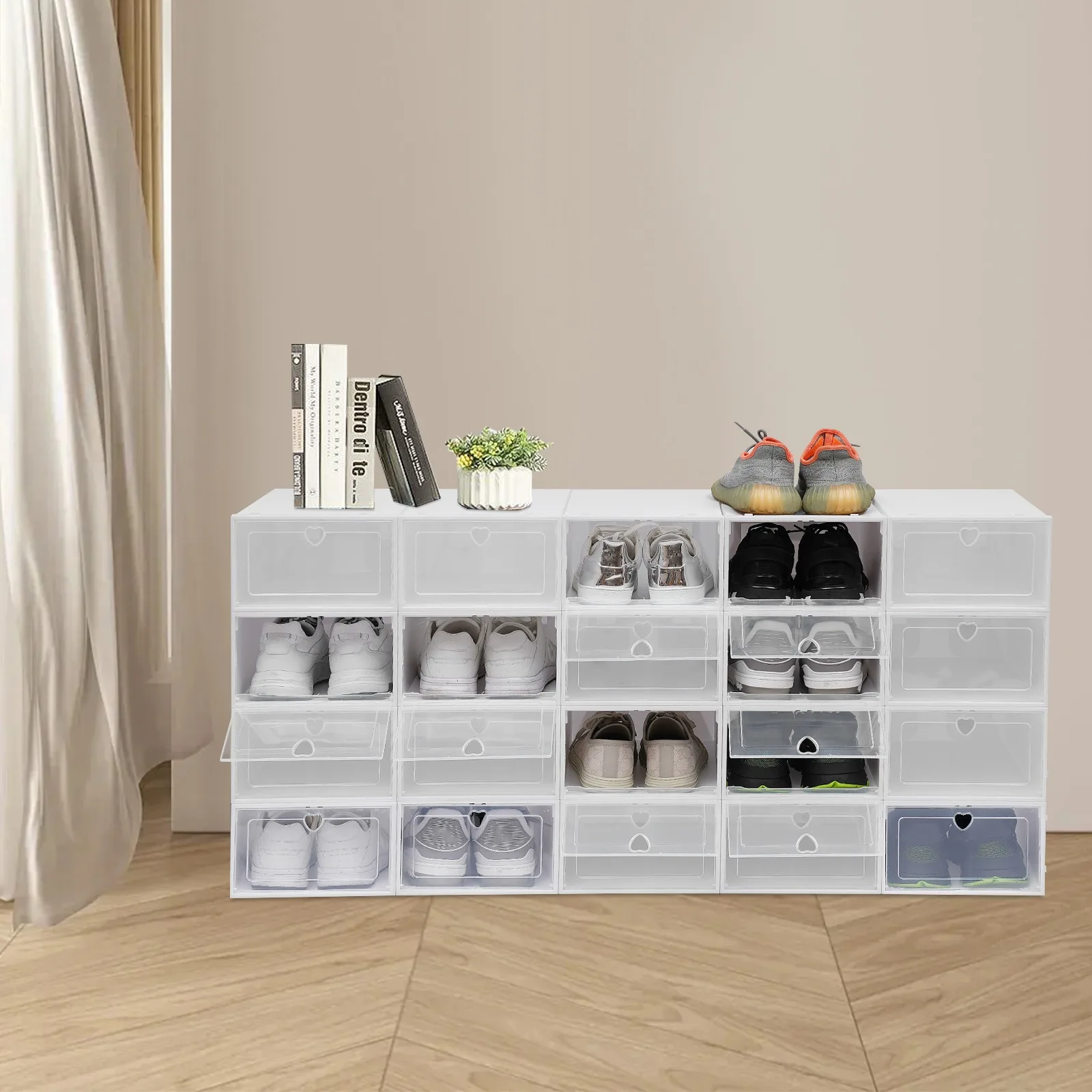 Bymaocar 20 Pcs Foldable Rectangular Shoe Box Organizer, Stackable Clear Plastic Shoe Storage Case Organization Free Stacking
Bymaocar 20 Pcs Foldable Rectangular Shoe Box Organizer, Stackable Clear Plastic Shoe Storage Case Organization Free Stacking