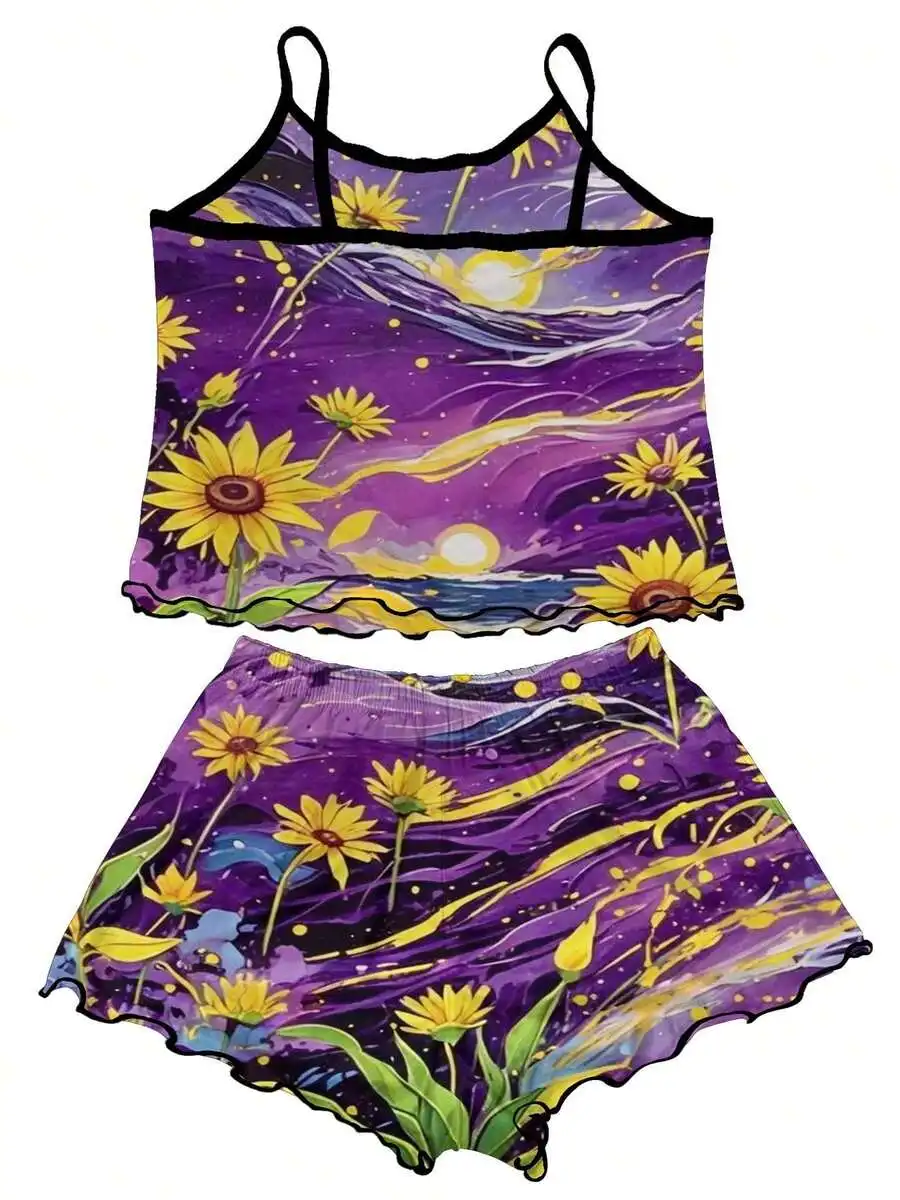 Women Floral Print Cami Top And Shorts Pajama Set Purple Sunflower Night Sky Sleepwear
Women Floral Print Cami Top And Shorts Pajama Set Purple Sunflower Night Sky Sleepwear